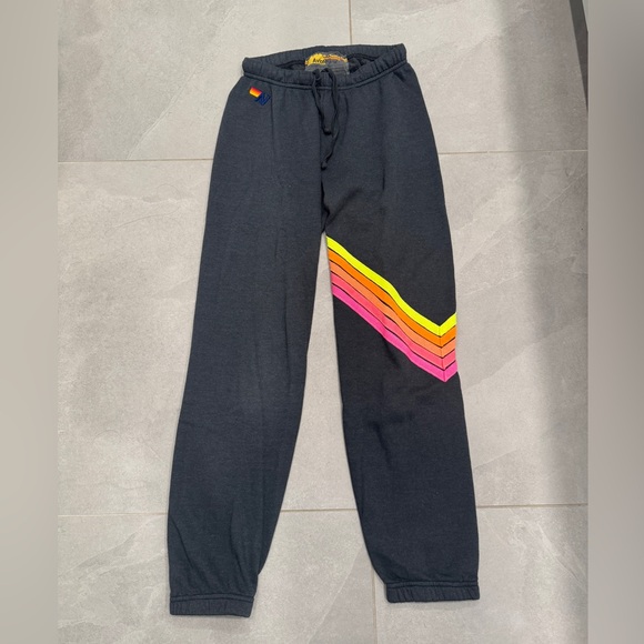 Aviator Nation Pants - Aviator Nation black sweatpants with neon stripes